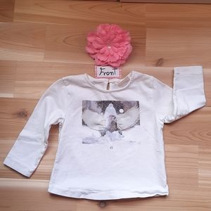 Zara White T-Shirt 6/9 months girls &  angel baby